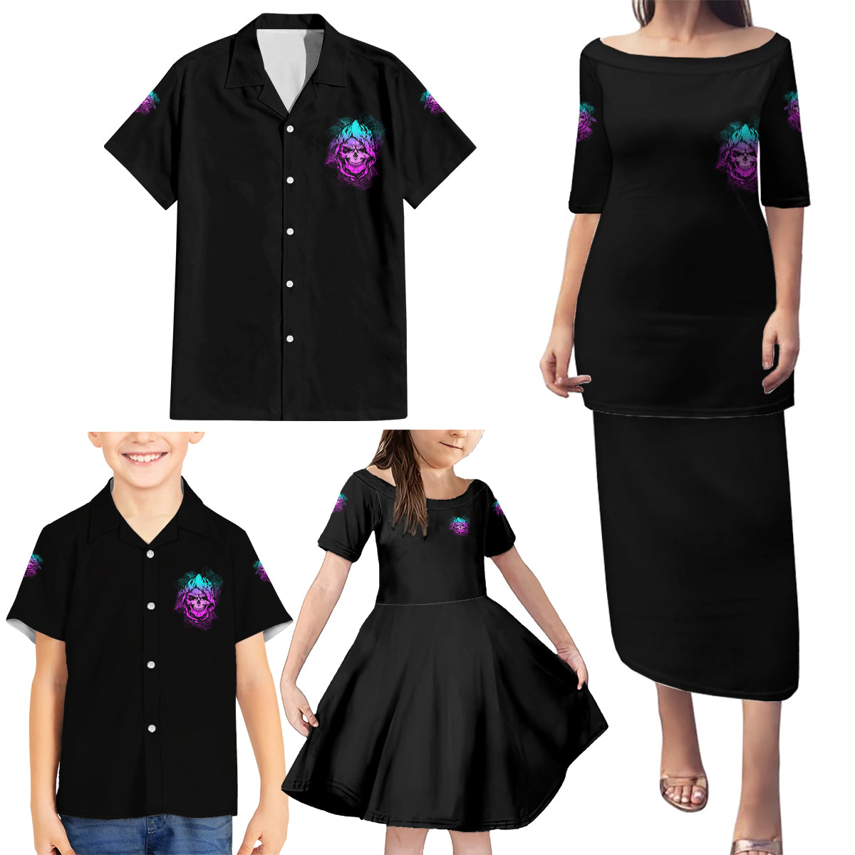 Warning Kinda Crazy Skull Family Matching Puletasi Dress and Hawaiian Shirt - Wonder Print Shop