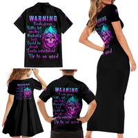 Warning Kinda Crazy Skull Family Matching Short Sleeve Bodycon Dress and Hawaiian Shirt - Wonder Print Shop