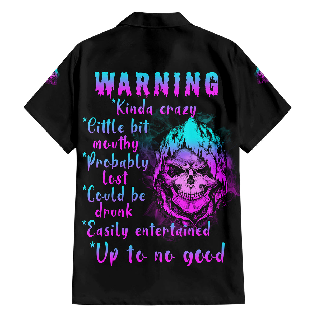 Warning Kinda Crazy Skull Family Matching Short Sleeve Bodycon Dress and Hawaiian Shirt - Wonder Print Shop