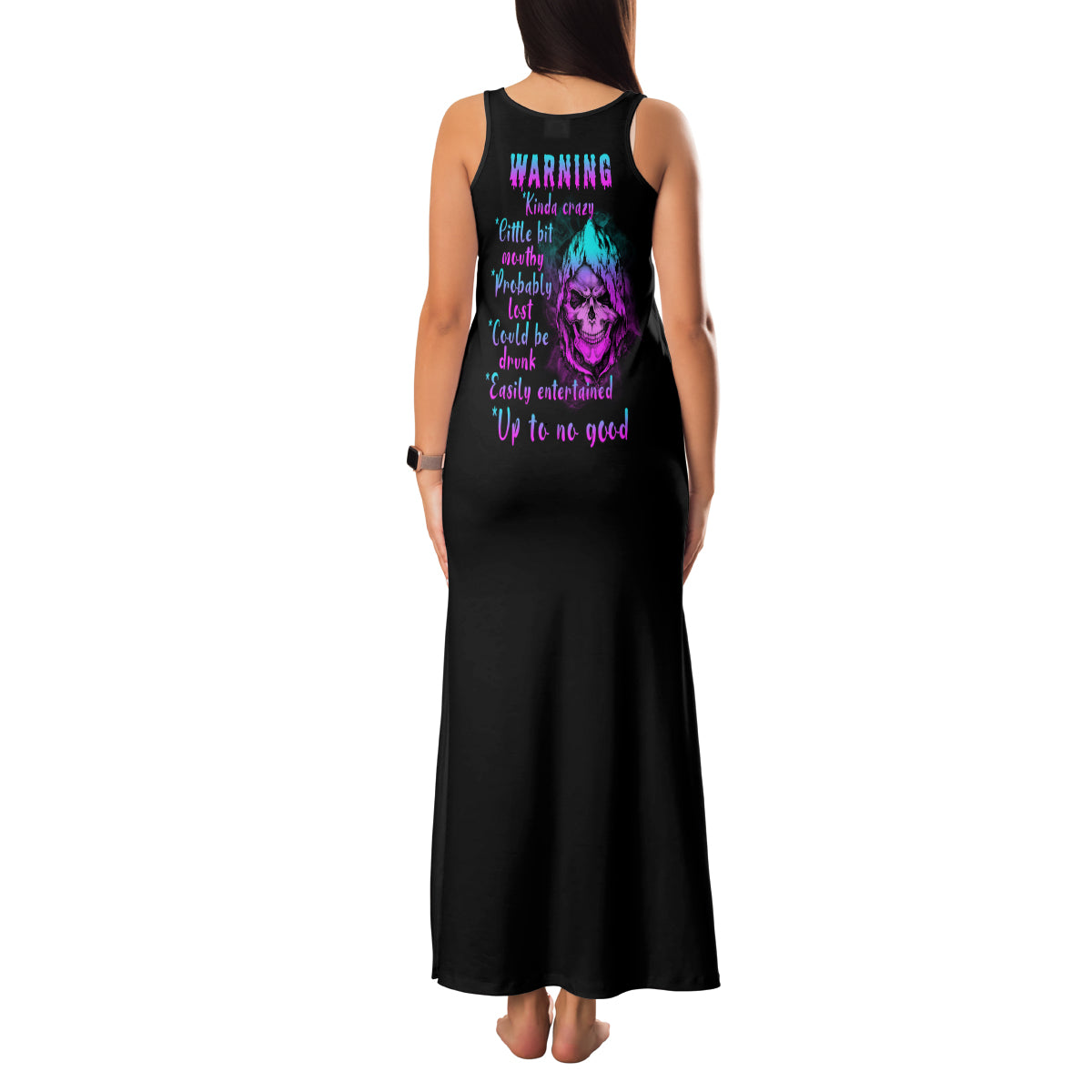 Warning Kinda Crazy Skull Family Matching Tank Maxi Dress and Hawaiian Shirt - Wonder Print Shop