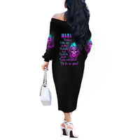 Warning Kinda Crazy Skull Off The Shoulder Long Sleeve Dress - Wonder Print Shop