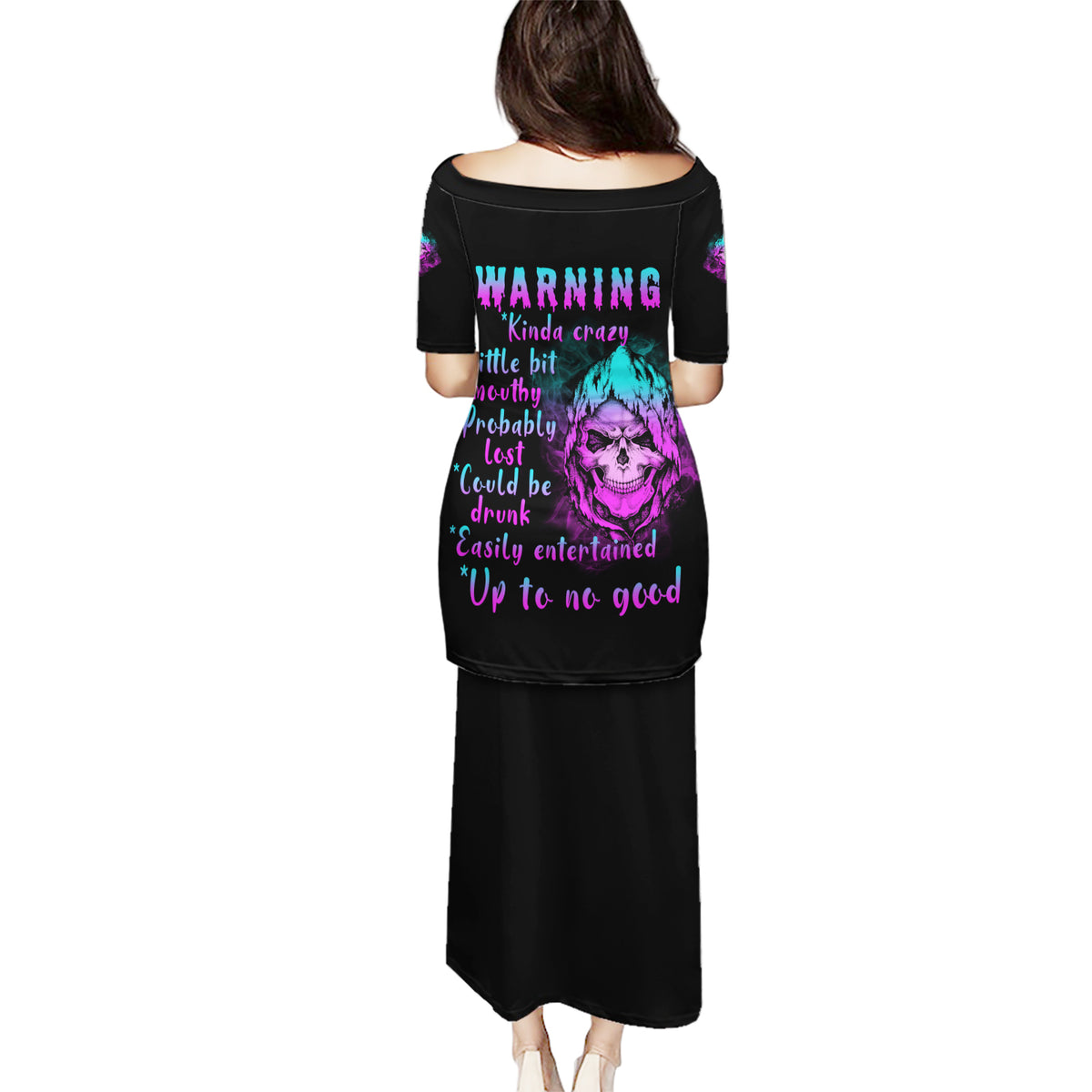 Warning Kinda Crazy Skull Puletasi - Wonder Print Shop