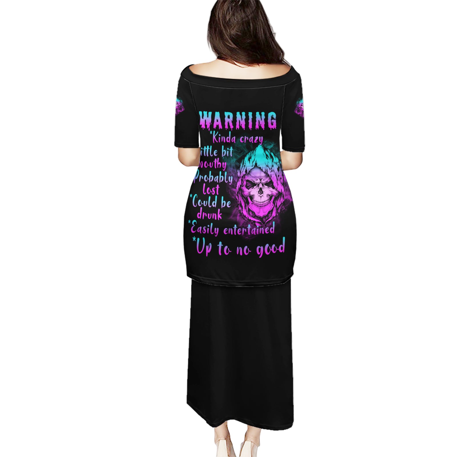 Warning Kinda Crazy Skull Puletasi - Wonder Print Shop