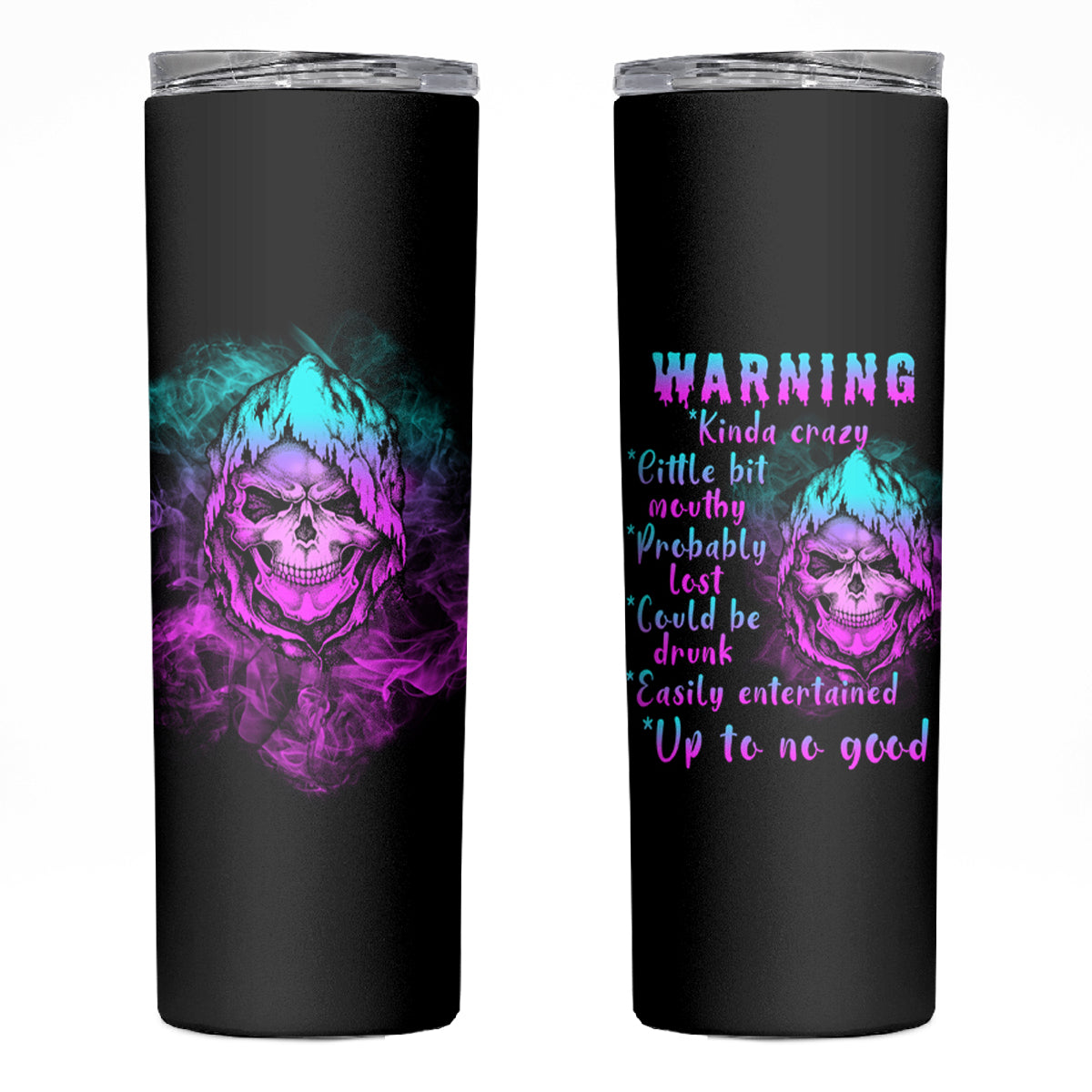 Warning Kinda Crazy Skull Skinny Tumbler - Wonder Print Shop