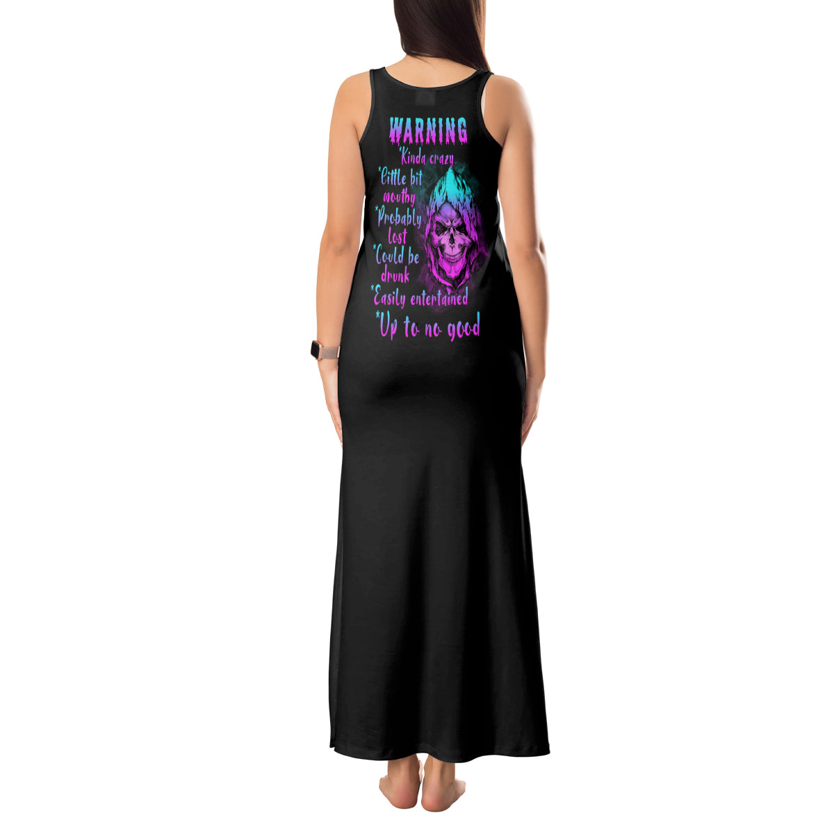 Warning Kinda Crazy Skull Tank Maxi Dress - Wonder Print Shop