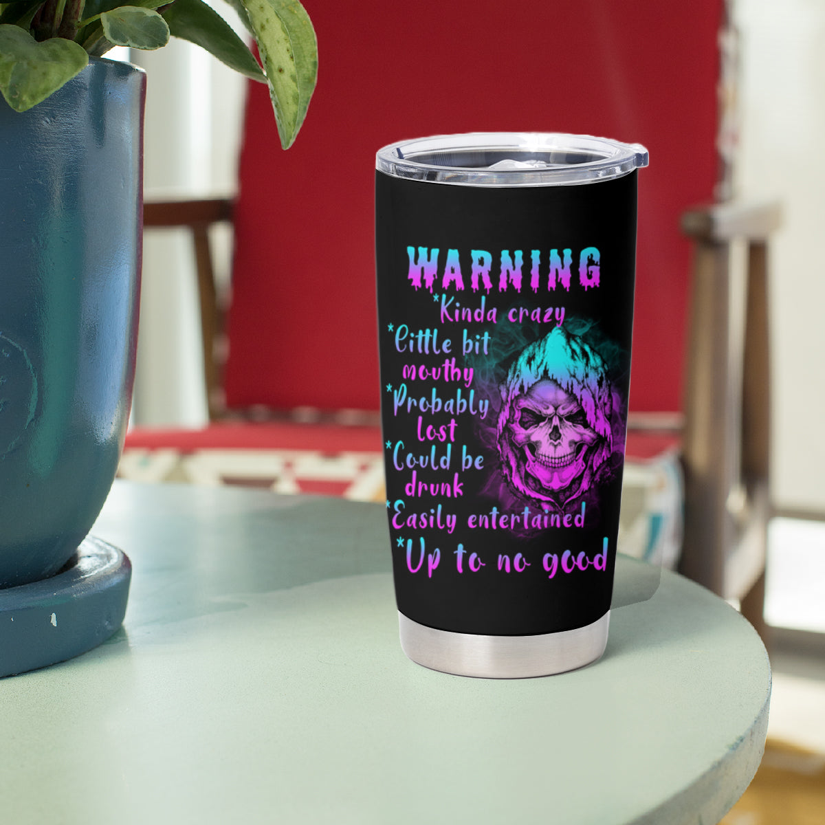 Warning Kinda Crazy Skull Tumbler Cup - Wonder Print Shop