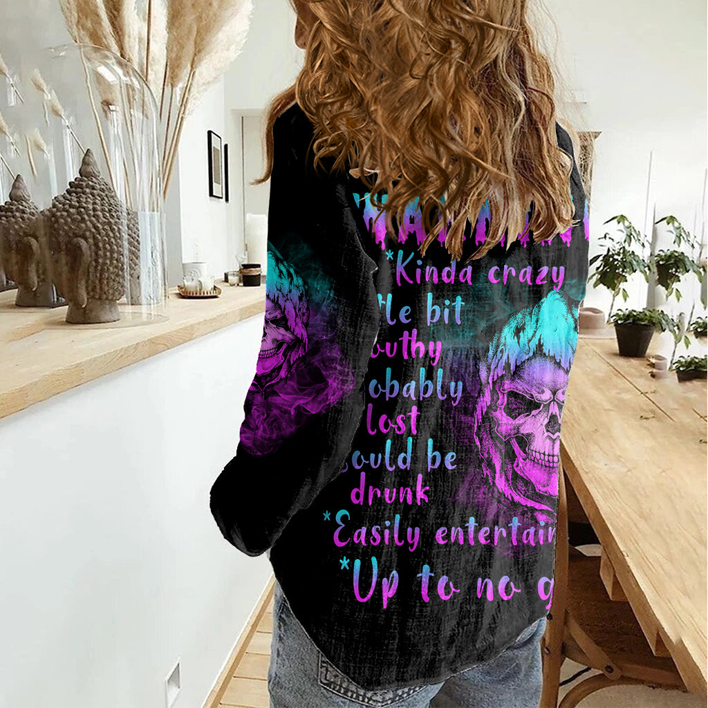 Warning Kinda Crazy Skull Women Casual Shirt - Wonder Print Shop