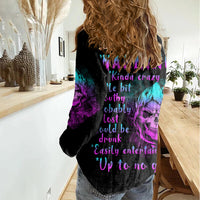 Warning Kinda Crazy Skull Women Casual Shirt - Wonder Print Shop