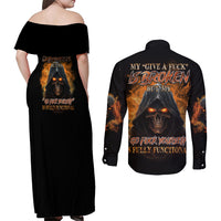 My Give A F Reaper Fire All Couples Matching Off Shoulder Maxi Dress and Long Sleeve Button Shirt - Wonder Print Shop