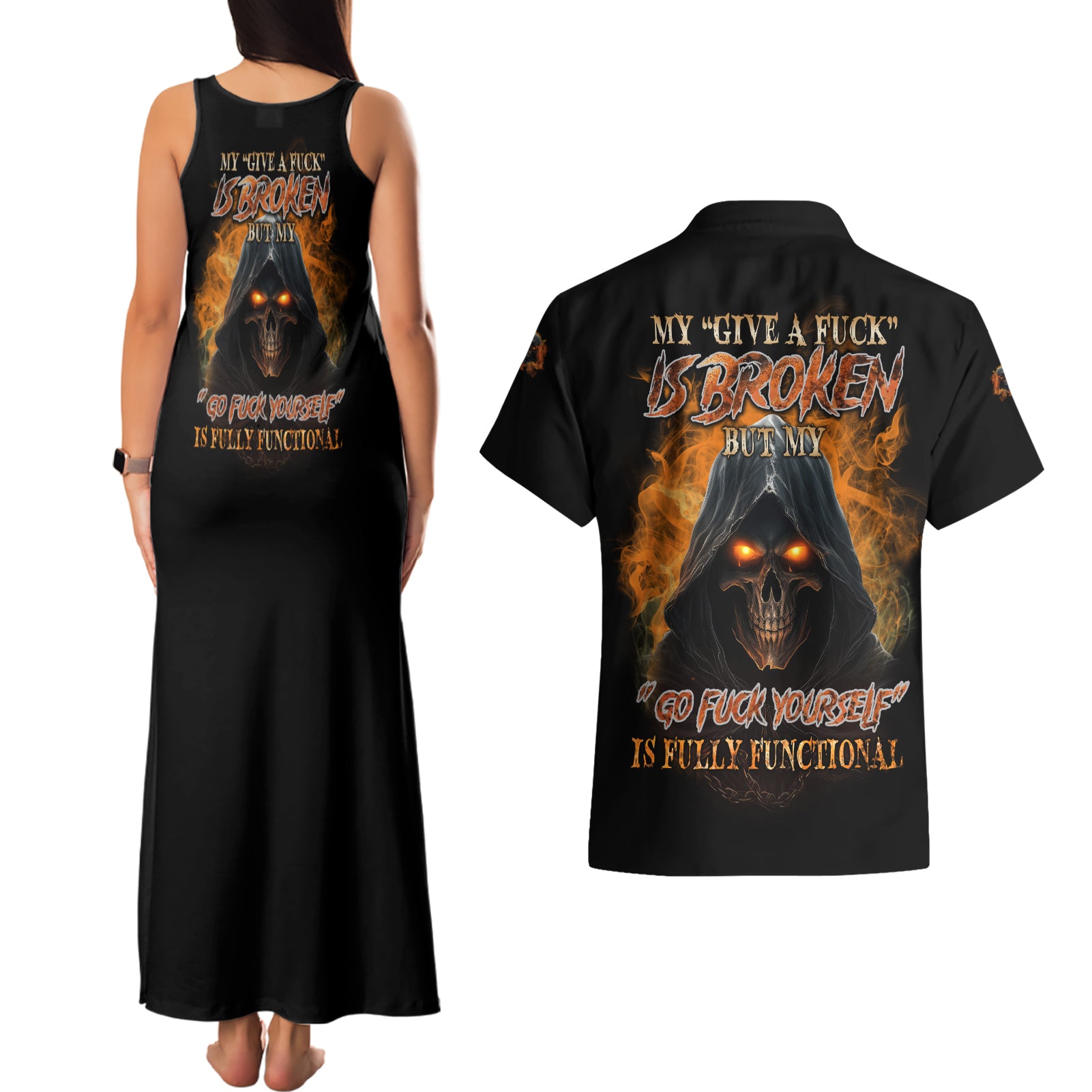My Give A F Reaper Fire All Couples Matching Tank Maxi Dress and Hawaiian Shirt - Wonder Print Shop