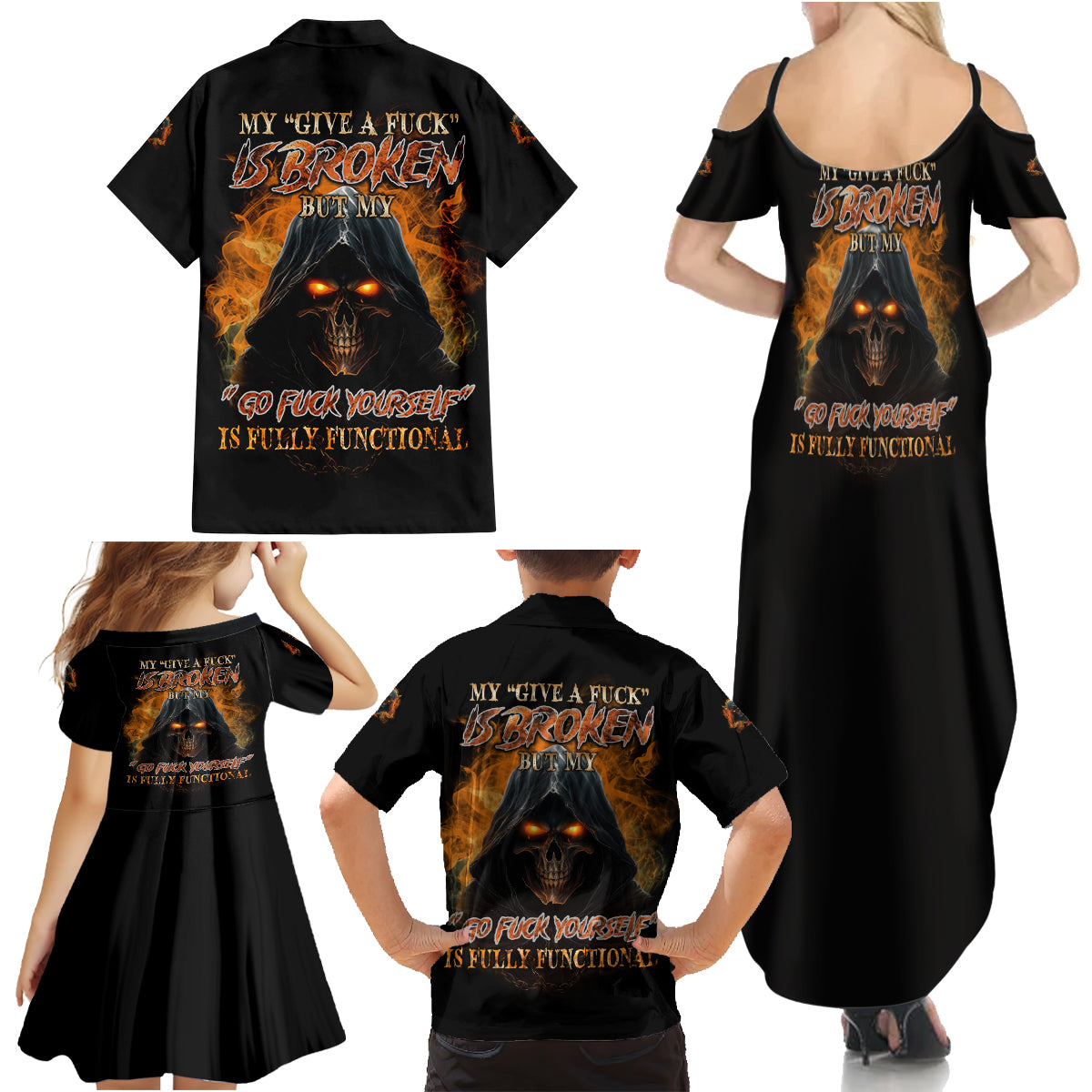 My Give A F Reaper Fire All Family Matching Summer Maxi Dress and Hawaiian Shirt - Wonder Print Shop