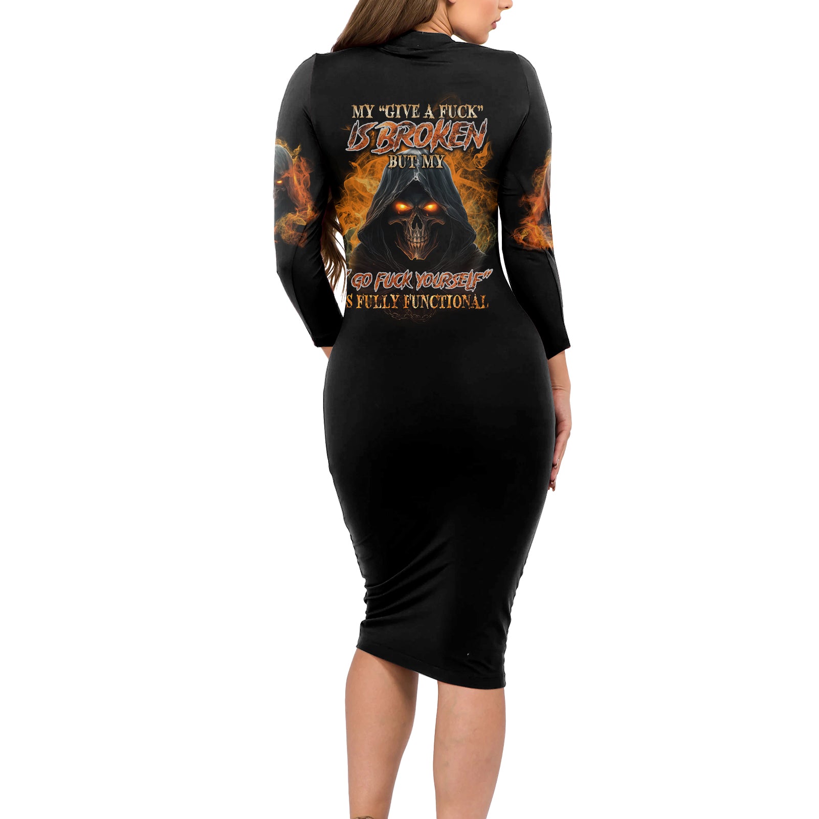 My Give A F Reaper Fire All Long Sleeve Bodycon Dress - Wonder Print Shop