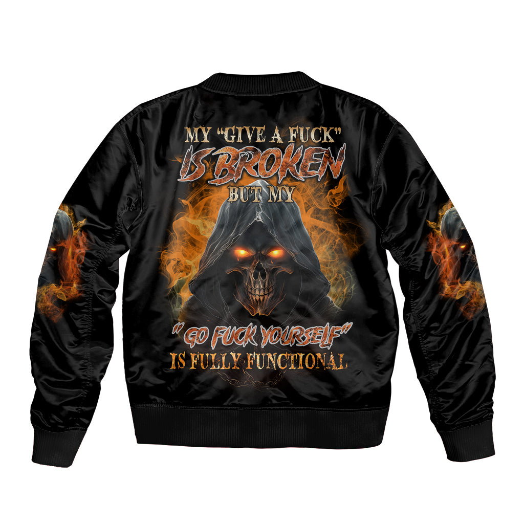 My Give A F Reaper Fire All Sleeve Zip Bomber Jacket - Wonder Print Shop