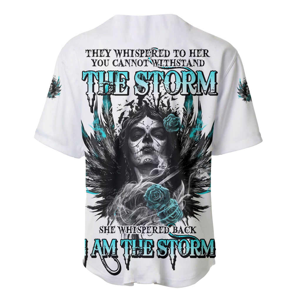 I Am The Storm Sugar Skull Baseball Jersey - Wonder Print Shop