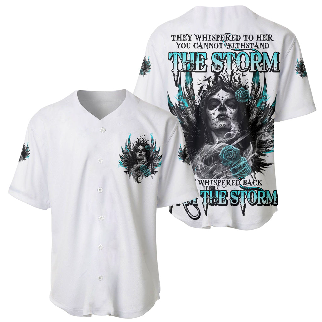 I Am The Storm Sugar Skull Baseball Jersey - Wonder Print Shop