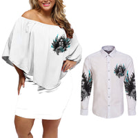 I Am The Storm Sugar Skull Couples Matching Off Shoulder Short Dress and Long Sleeve Button Shirt - Wonder Print Shop