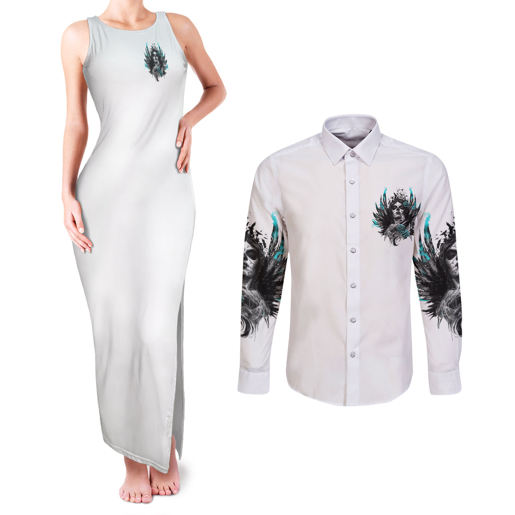 I Am The Storm Sugar Skull Couples Matching Tank Maxi Dress and Long Sleeve Button Shirt - Wonder Print Shop