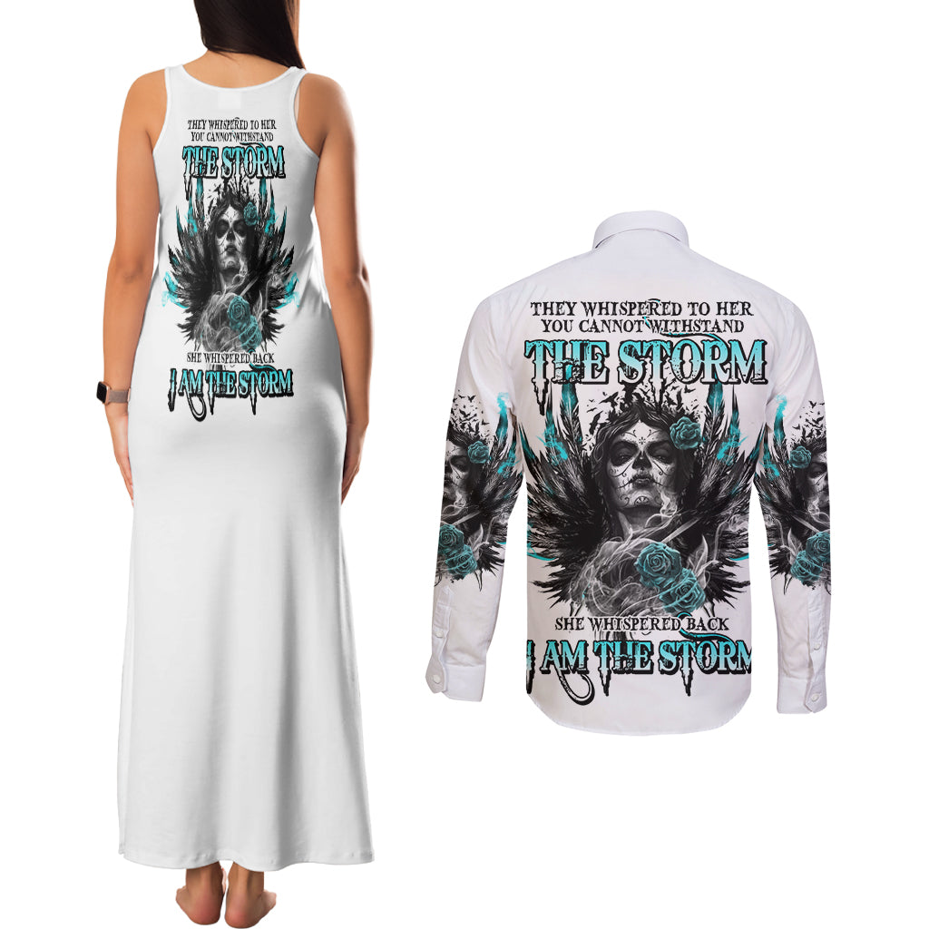 I Am The Storm Sugar Skull Couples Matching Tank Maxi Dress and Long Sleeve Button Shirt - Wonder Print Shop