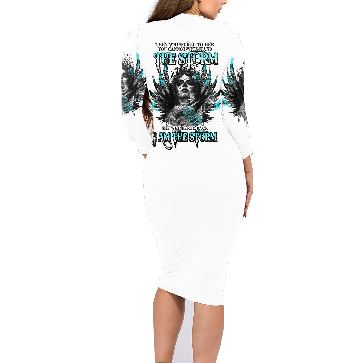 I Am The Storm Sugar Skull Family Matching Long Sleeve Bodycon Dress and Hawaiian Shirt - Wonder Print Shop