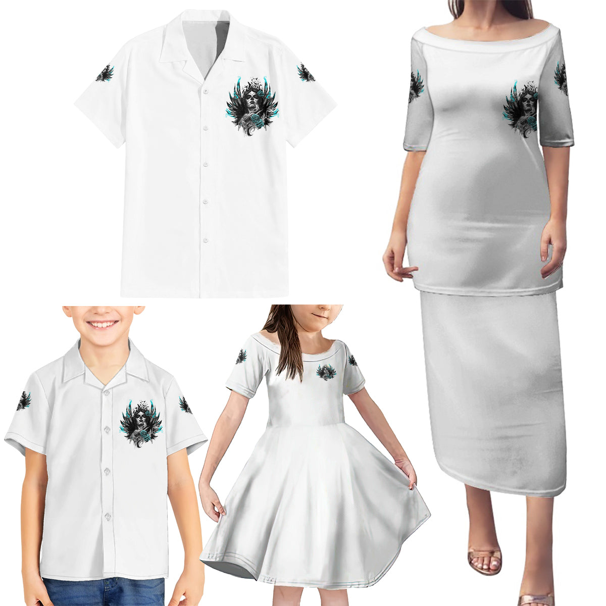 I Am The Storm Sugar Skull Family Matching Puletasi Dress and Hawaiian Shirt - Wonder Print Shop