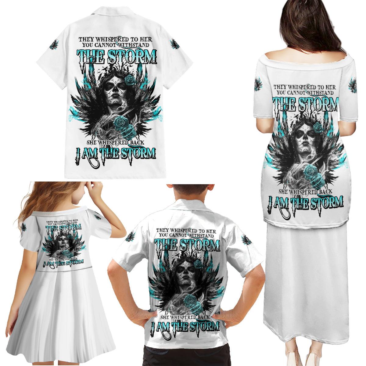 I Am The Storm Sugar Skull Family Matching Puletasi Dress and Hawaiian Shirt - Wonder Print Shop