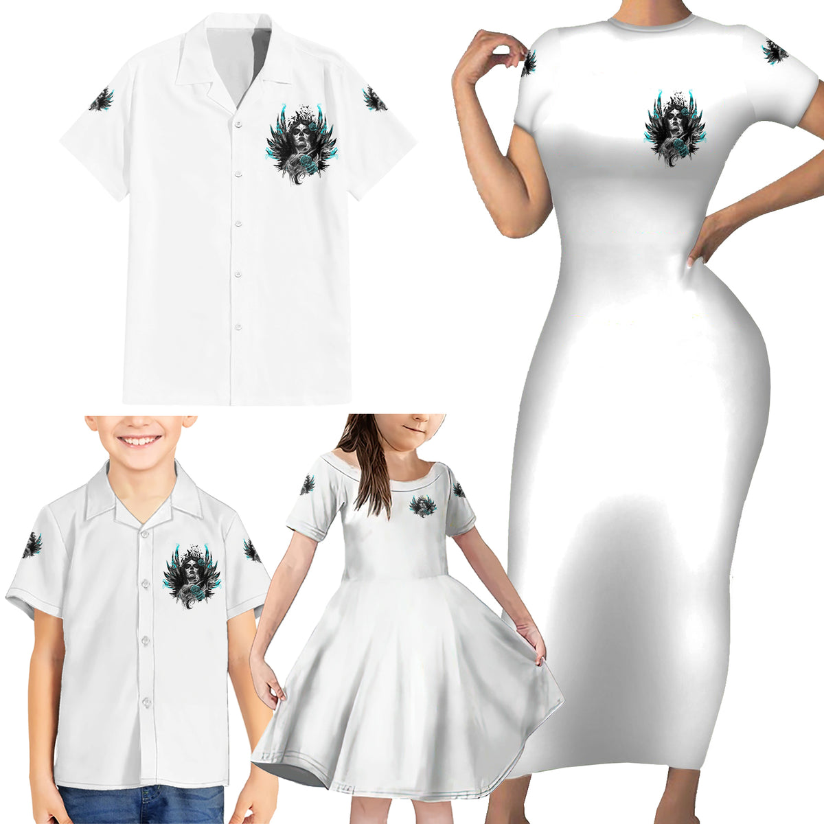 I Am The Storm Sugar Skull Family Matching Short Sleeve Bodycon Dress and Hawaiian Shirt - Wonder Print Shop