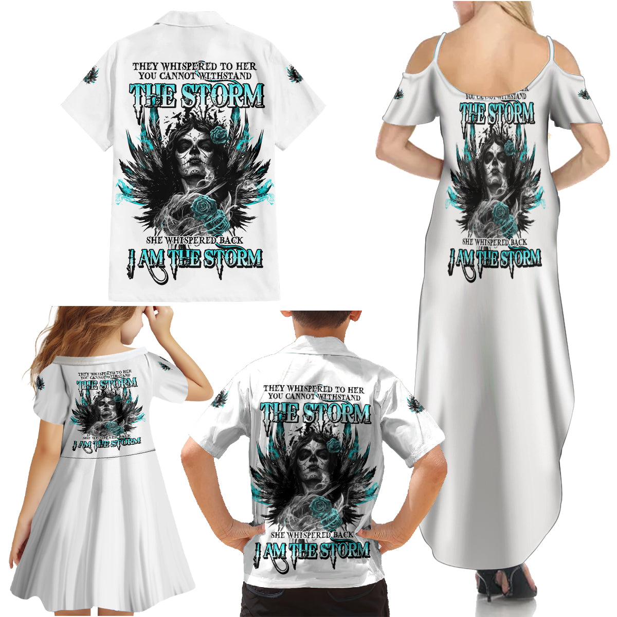 I Am The Storm Sugar Skull Family Matching Summer Maxi Dress and Hawaiian Shirt - Wonder Print Shop