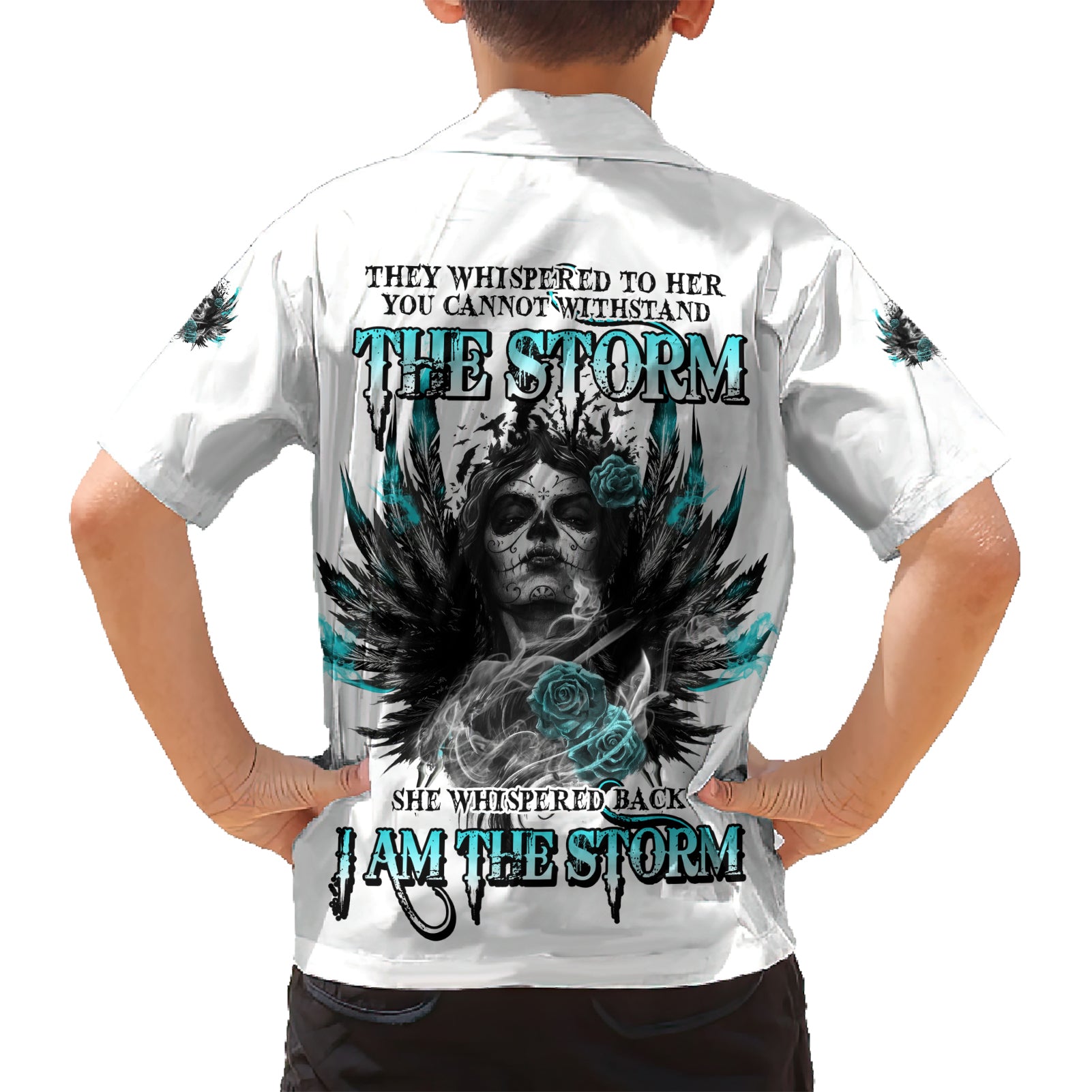 I Am The Storm Sugar Skull Kid Hawaiian Shirt - Wonder Print Shop