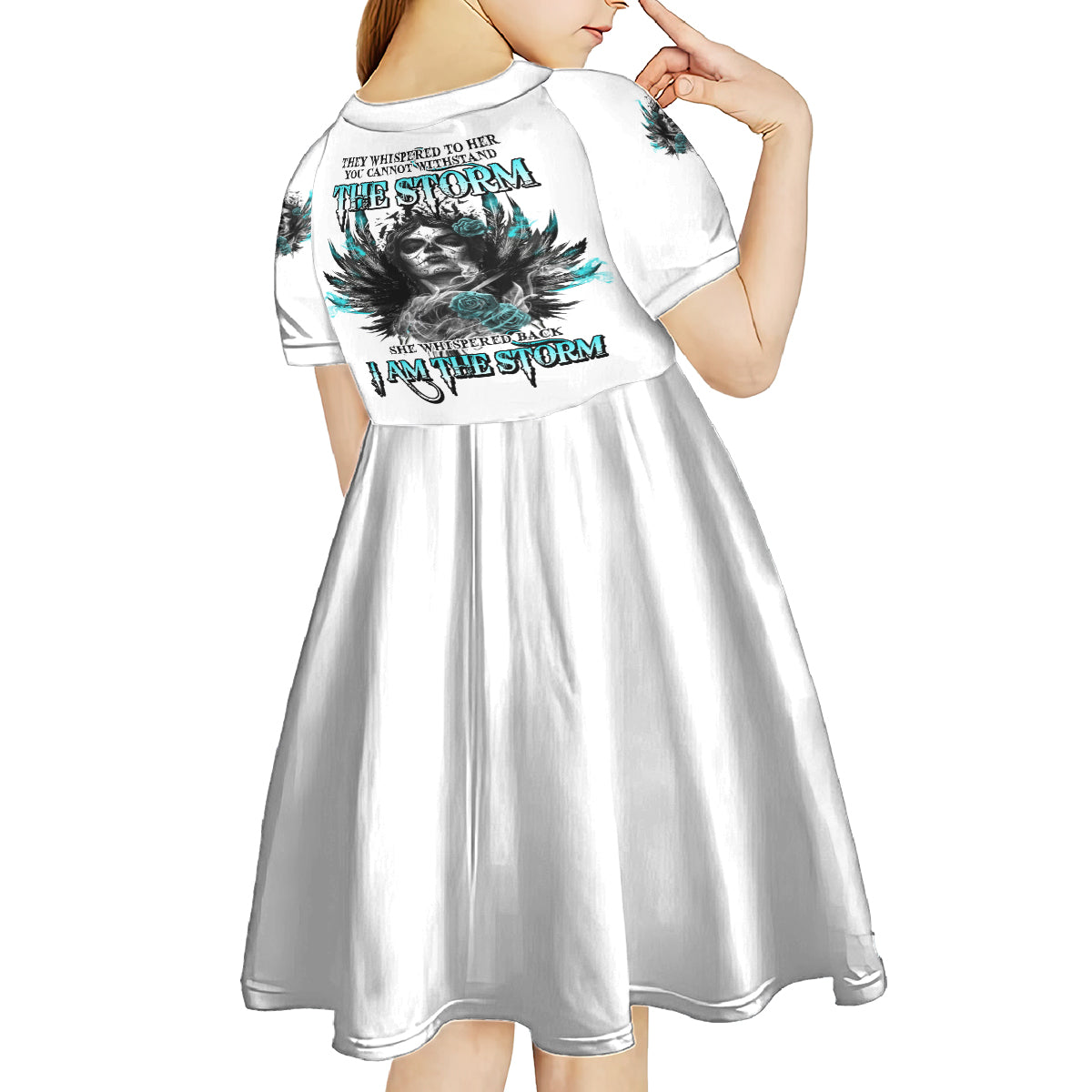 I Am The Storm Sugar Skull Kid Short Sleeve Dress - Wonder Print Shop