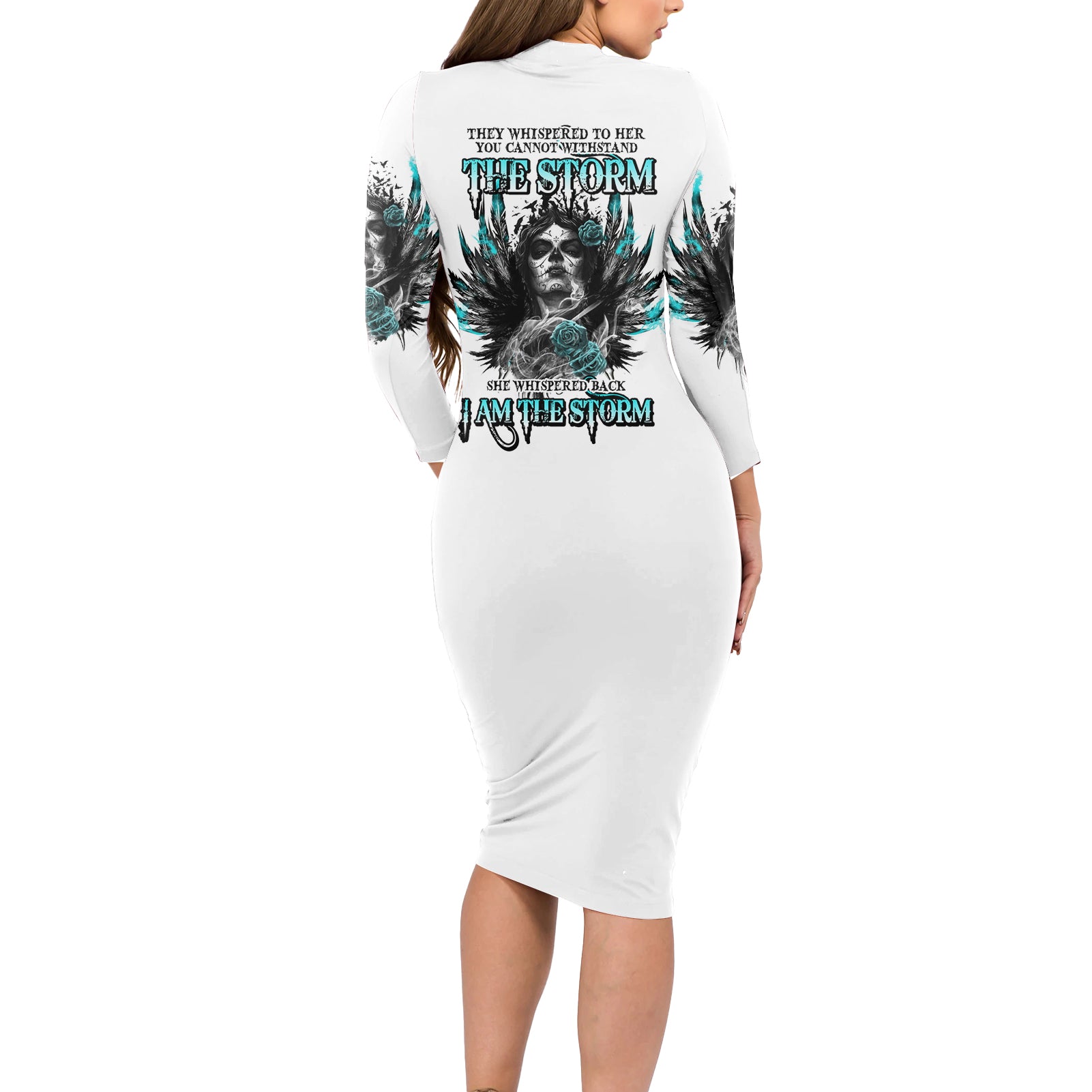 I Am The Storm Sugar Skull Long Sleeve Bodycon Dress - Wonder Print Shop