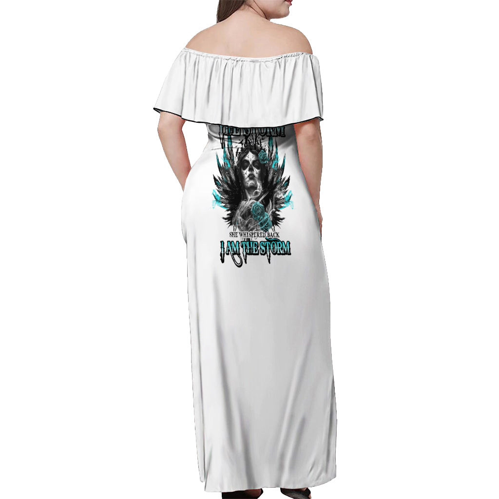 I Am The Storm Sugar Skull Off Shoulder Maxi Dress - Wonder Print Shop