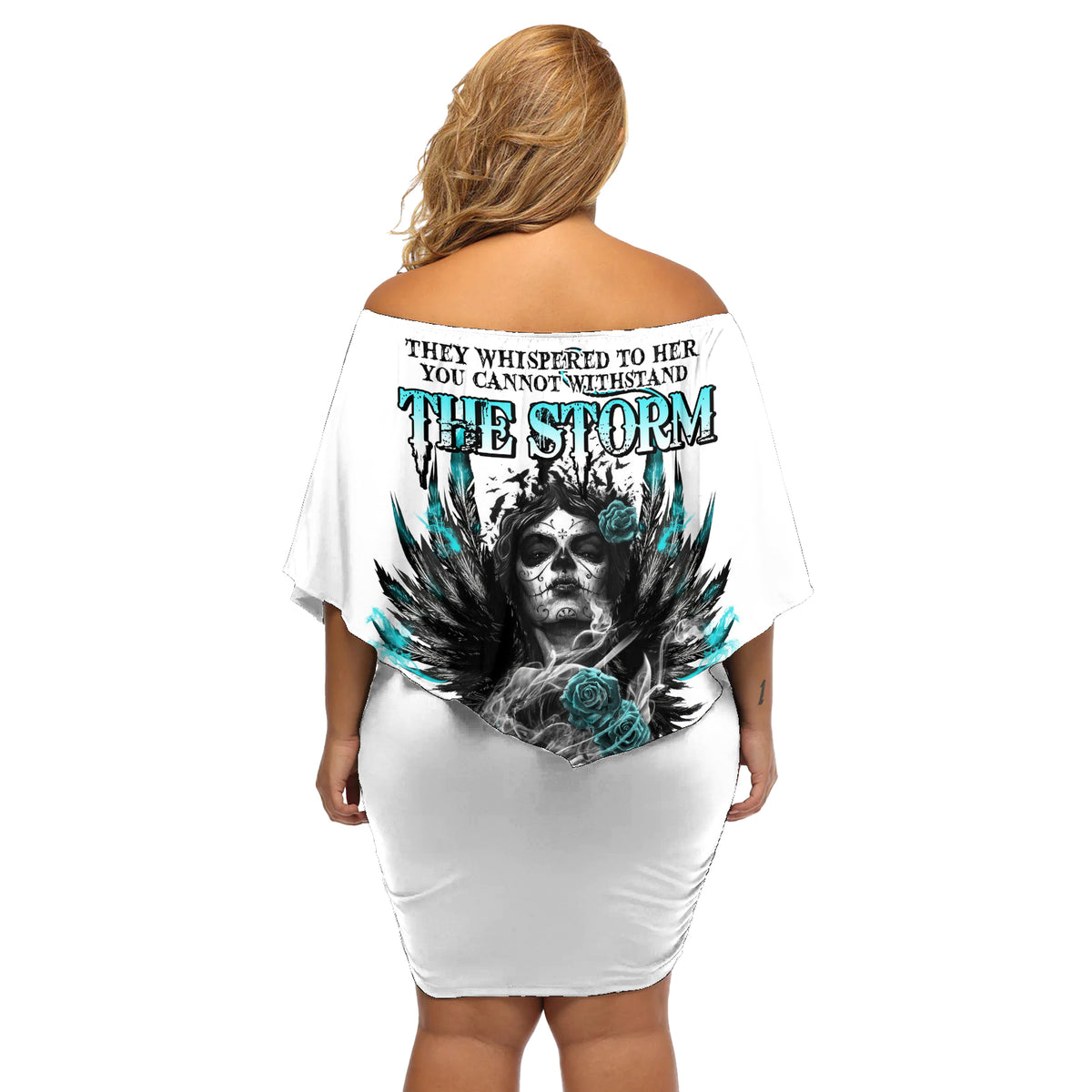I Am The Storm Sugar Skull Off Shoulder Short Dress - Wonder Print Shop
