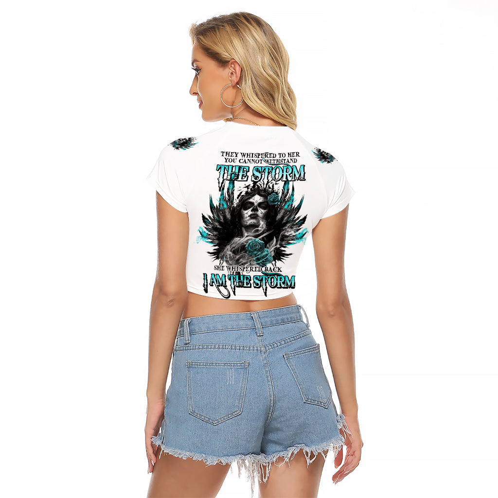 I Am The Storm Sugar Skull Raglan Cropped T Shirt - Wonder Print Shop