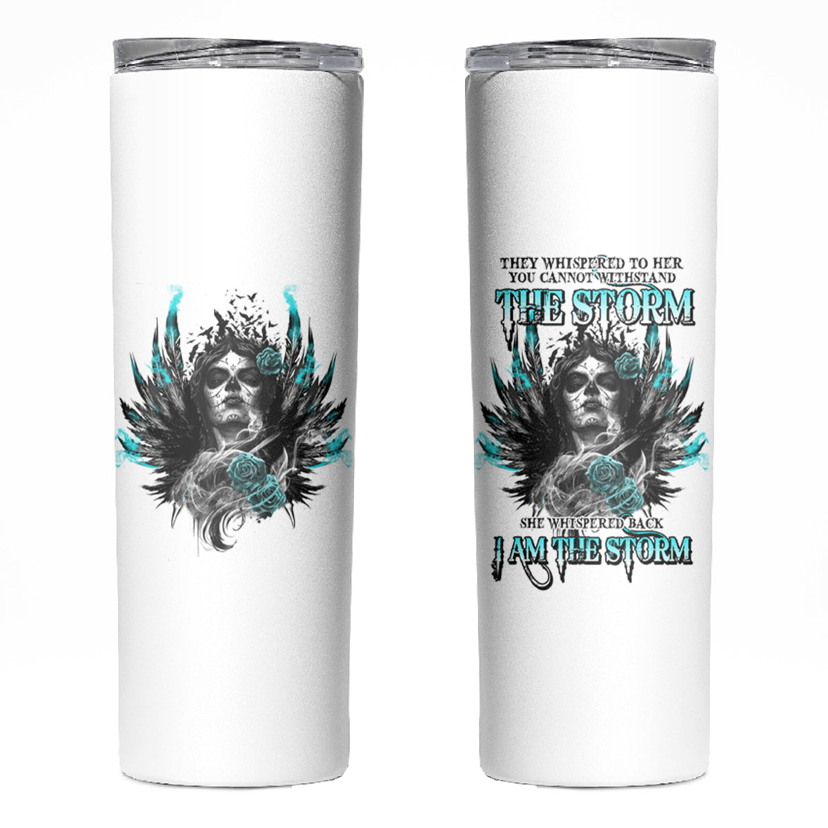 I Am The Storm Sugar Skull Skinny Tumbler - Wonder Print Shop