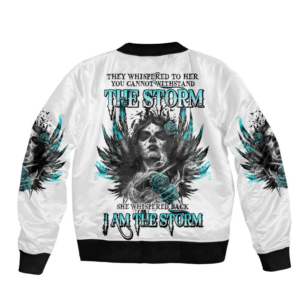 I Am The Storm Sugar Skull Sleeve Zip Bomber Jacket - Wonder Print Shop