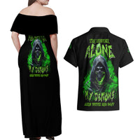 I'm Never Alone My Demons Are With Me 24/7 Couples Matching Off Shoulder Maxi Dress and Hawaiian Shirt - Wonder Print Shop