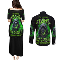 I'm Never Alone My Demons Are With Me 24/7 Couples Matching Puletasi Dress and Long Sleeve Button Shirt - Wonder Print Shop