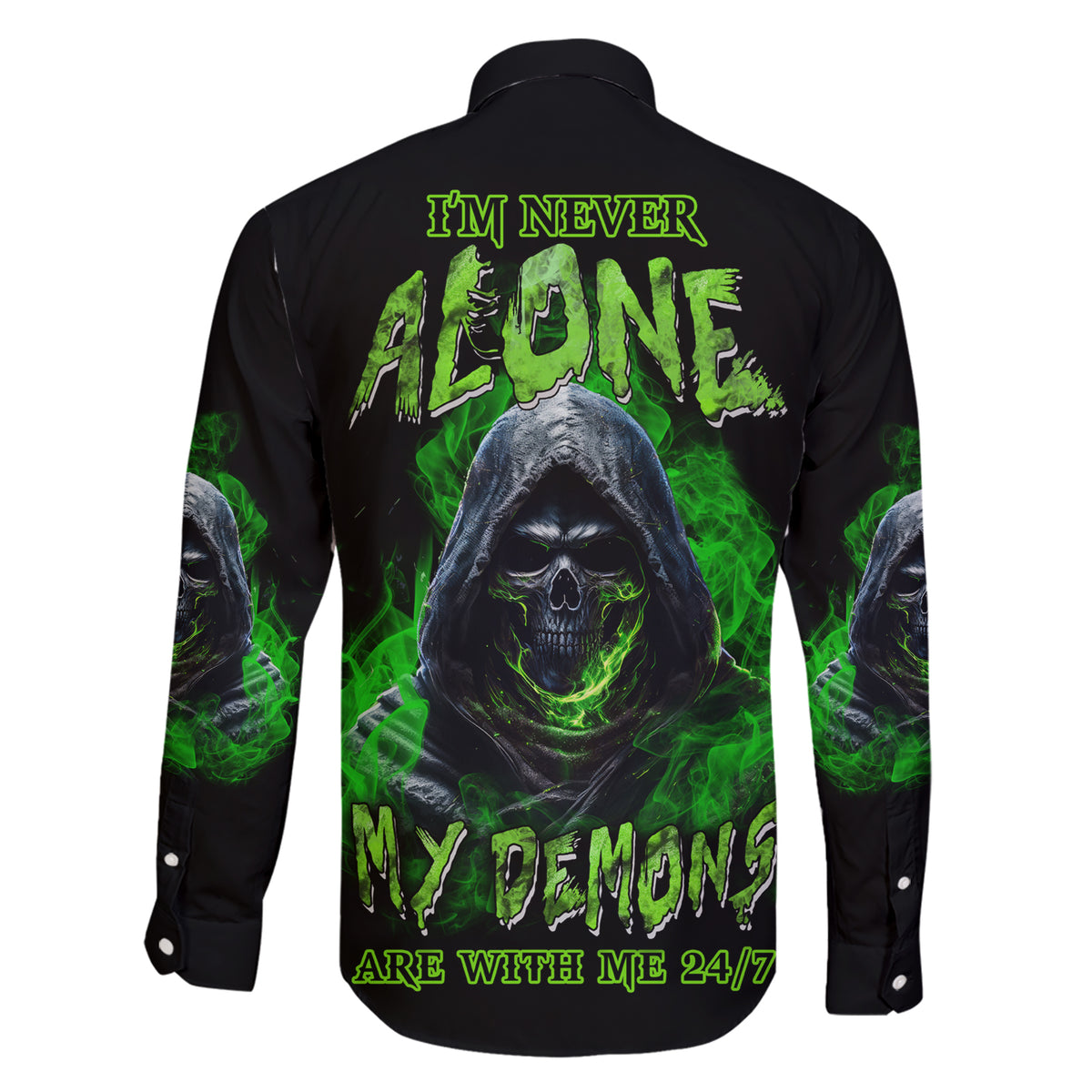 I'm Never Alone My Demons Are With Me 24/7 Family Matching Short Sleeve Bodycon Dress and Hawaiian Shirt - Wonder Print Shop