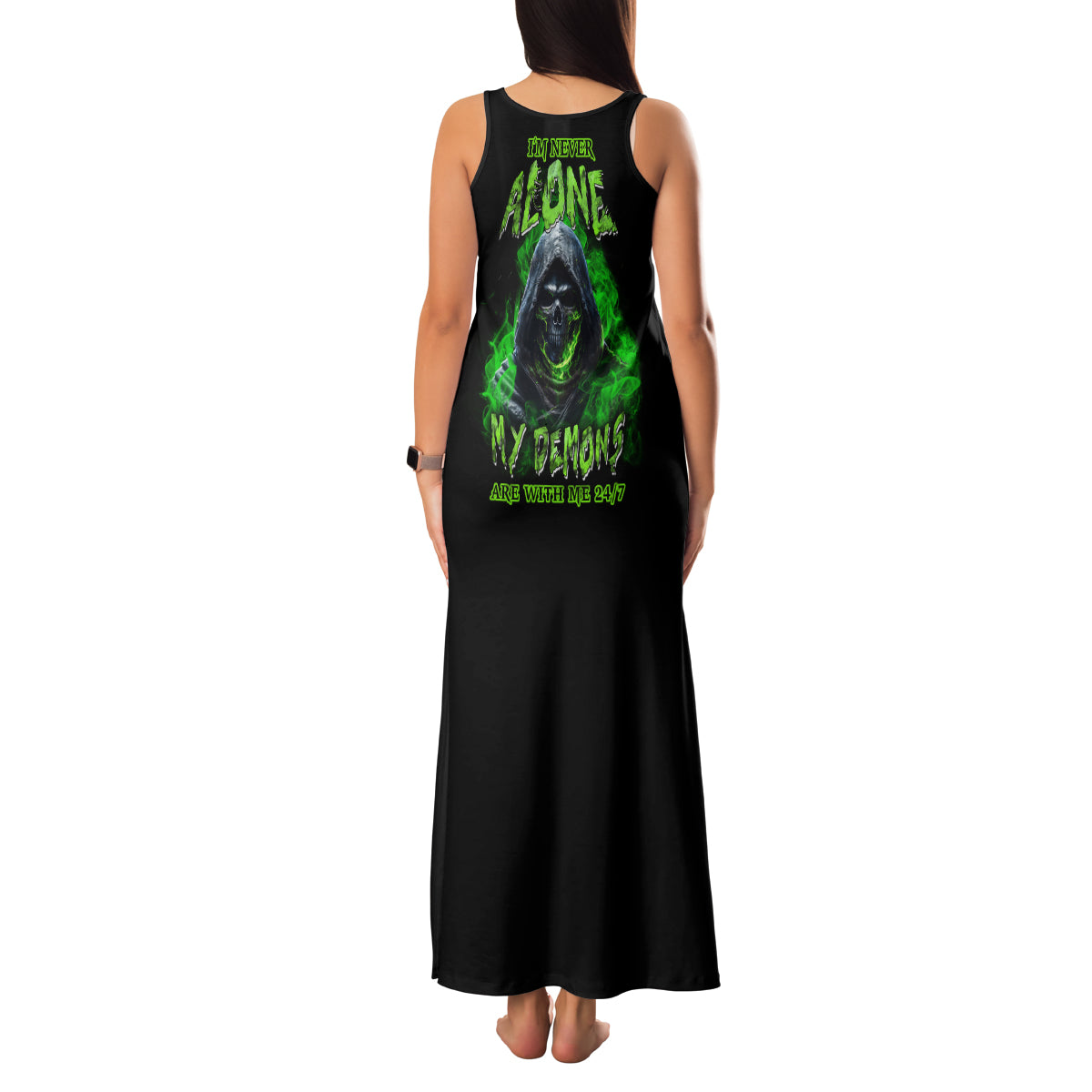 I'm Never Alone My Demons Are With Me 24/7 Family Matching Tank Maxi Dress and Hawaiian Shirt - Wonder Print Shop
