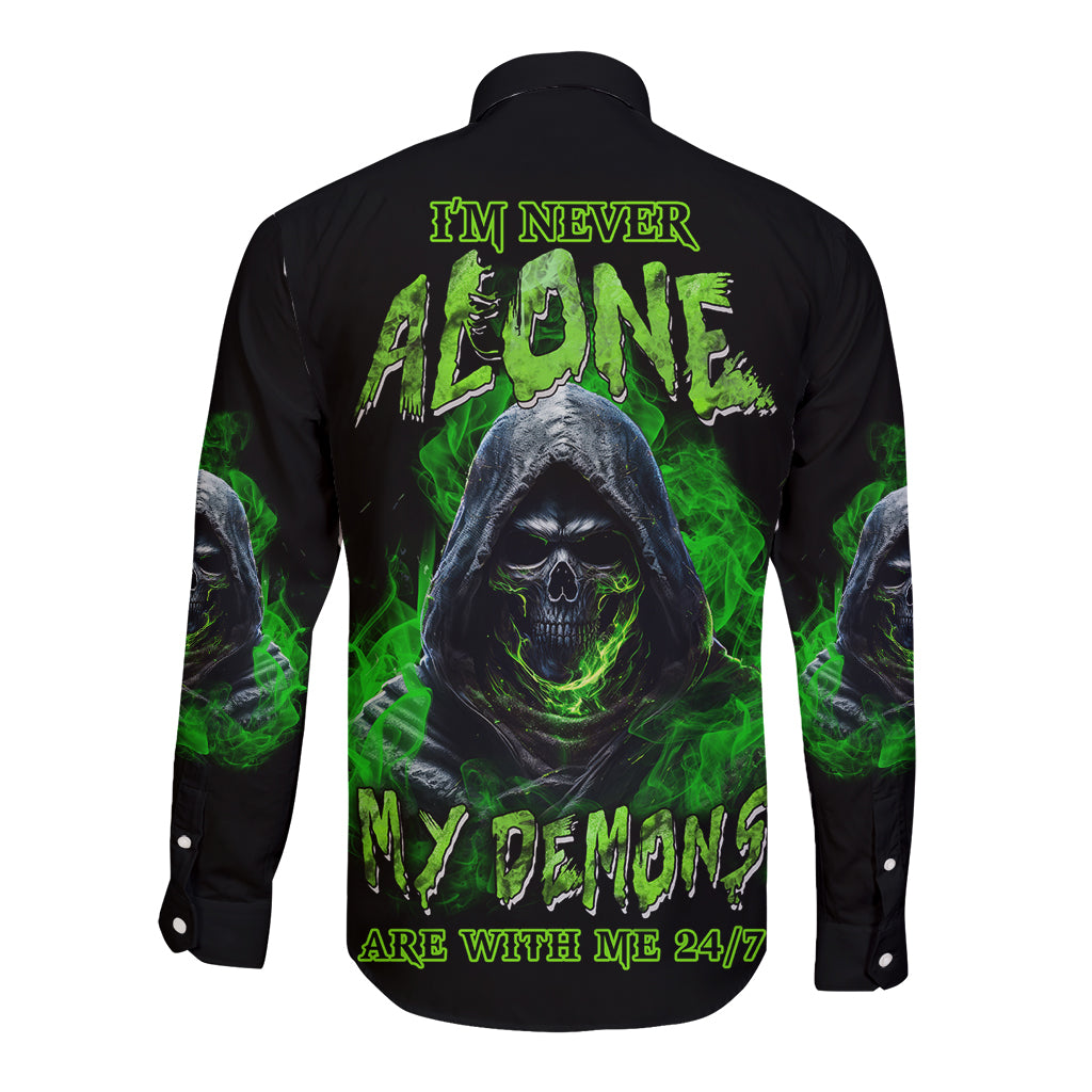I'm Never Alone My Demons Are With Me 24/7 Long Sleeve Button Shirt - Wonder Print Shop