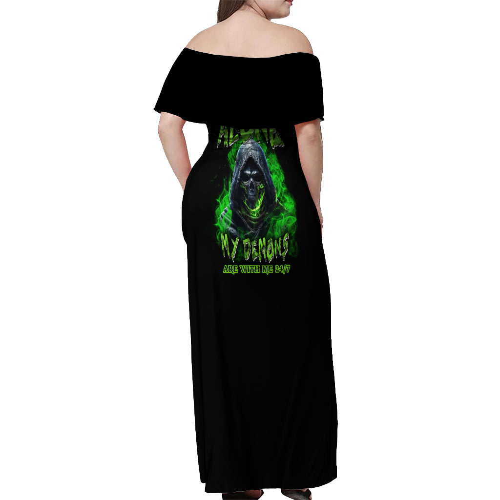 I'm Never Alone My Demons Are With Me 24/7 Off Shoulder Maxi Dress - Wonder Print Shop