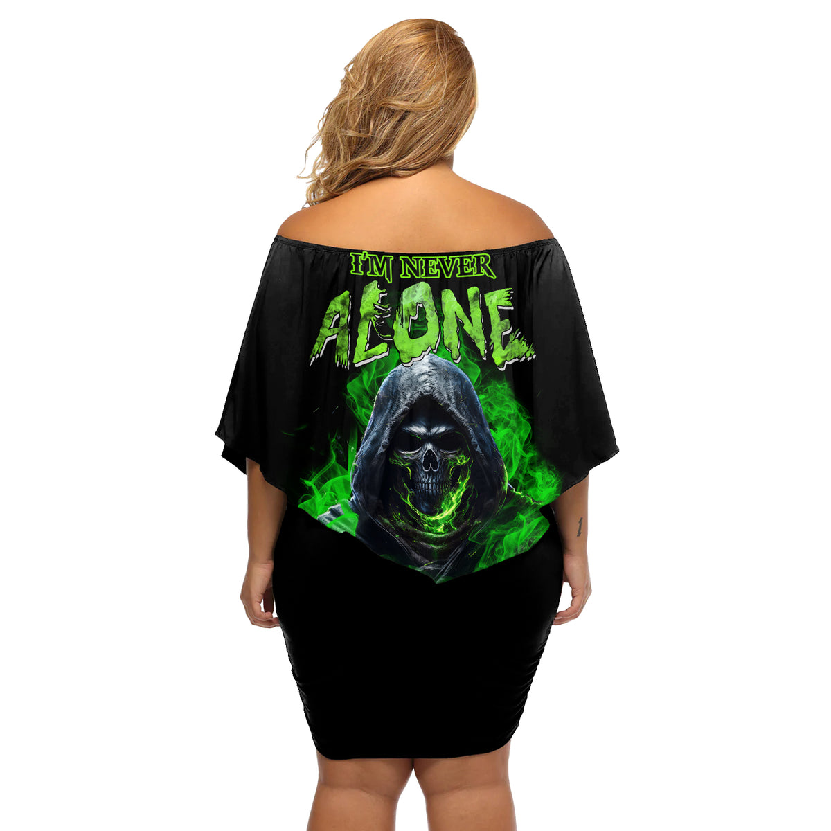 I'm Never Alone My Demons Are With Me 24/7 Off Shoulder Short Dress - Wonder Print Shop
