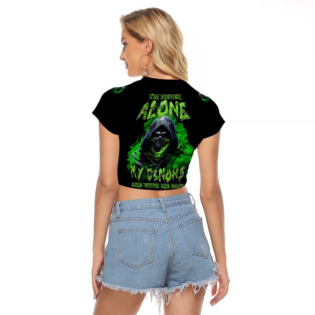 I'm Never Alone My Demons Are With Me 24/7 Raglan Cropped T Shirt - Wonder Print Shop