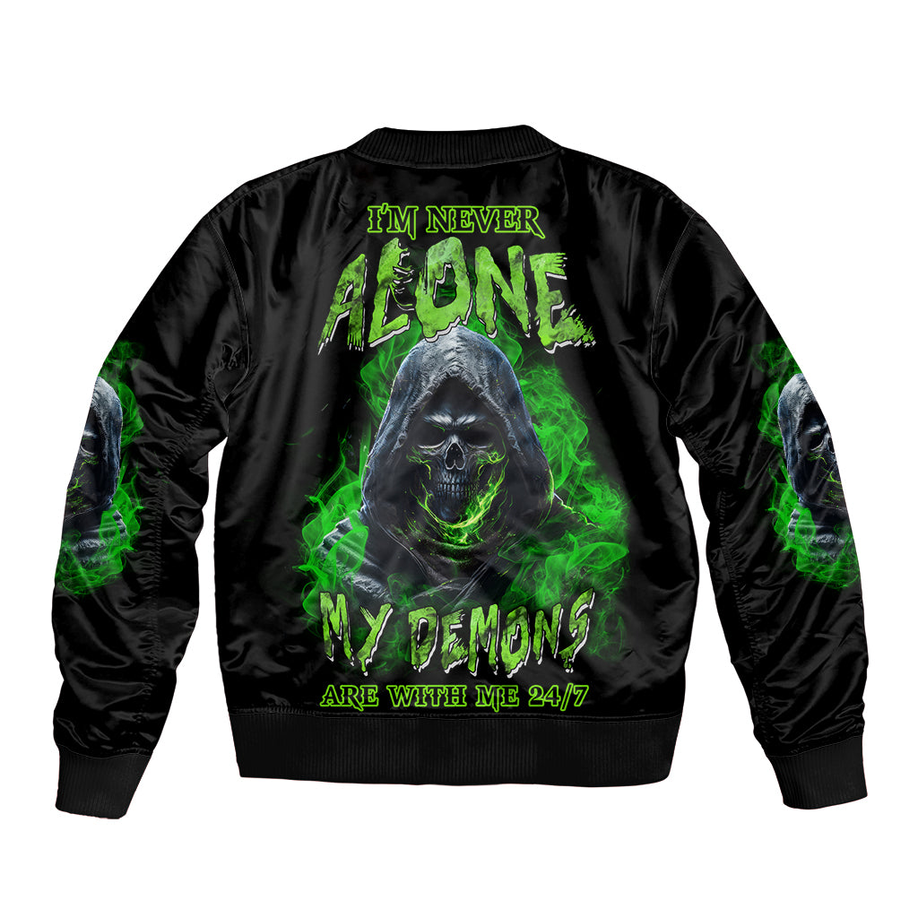 I'm Never Alone My Demons Are With Me 24/7 Sleeve Zip Bomber Jacket - Wonder Print Shop