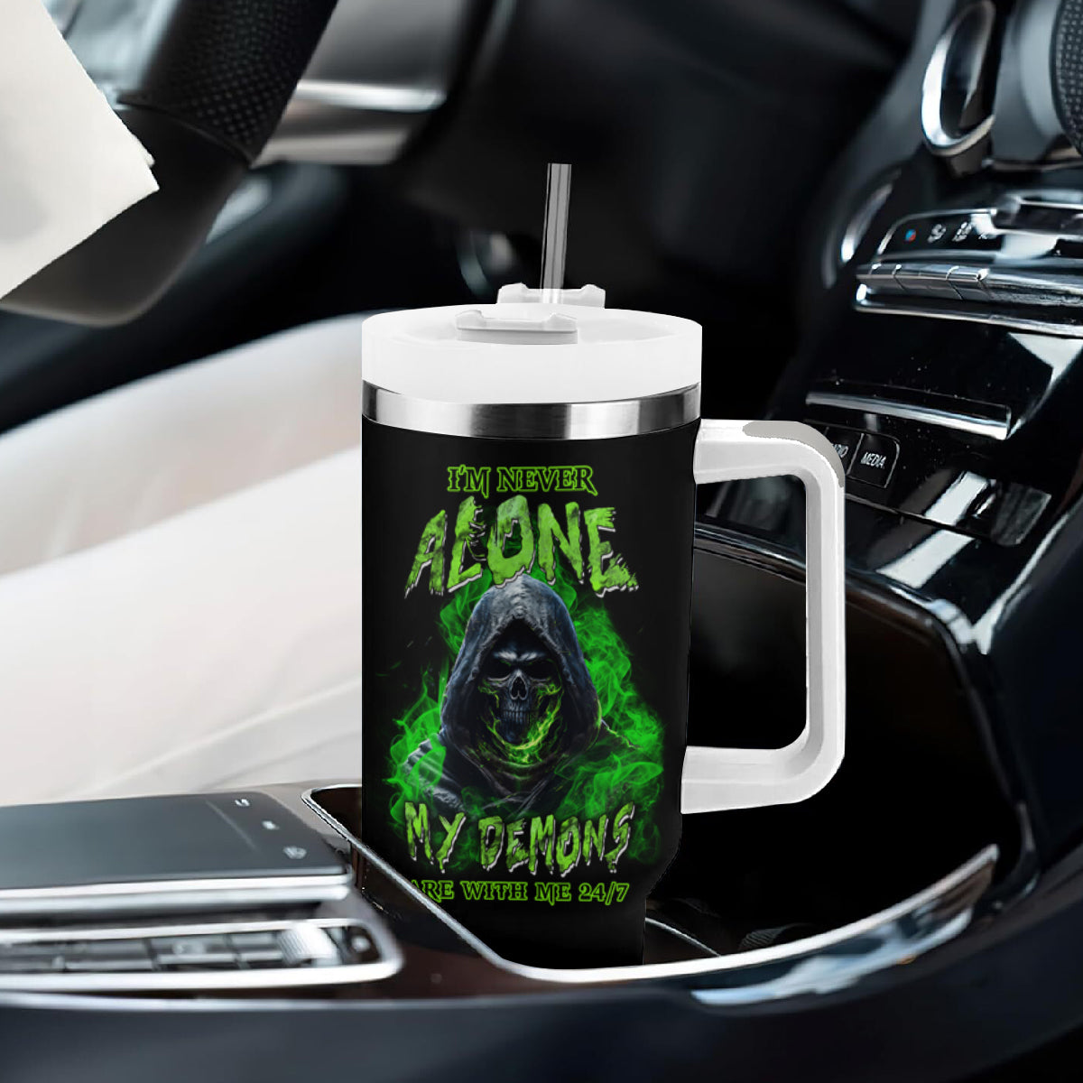 I'm Never Alone My Demons Are With Me 24/7 Tumbler With Handle - Wonder Print Shop