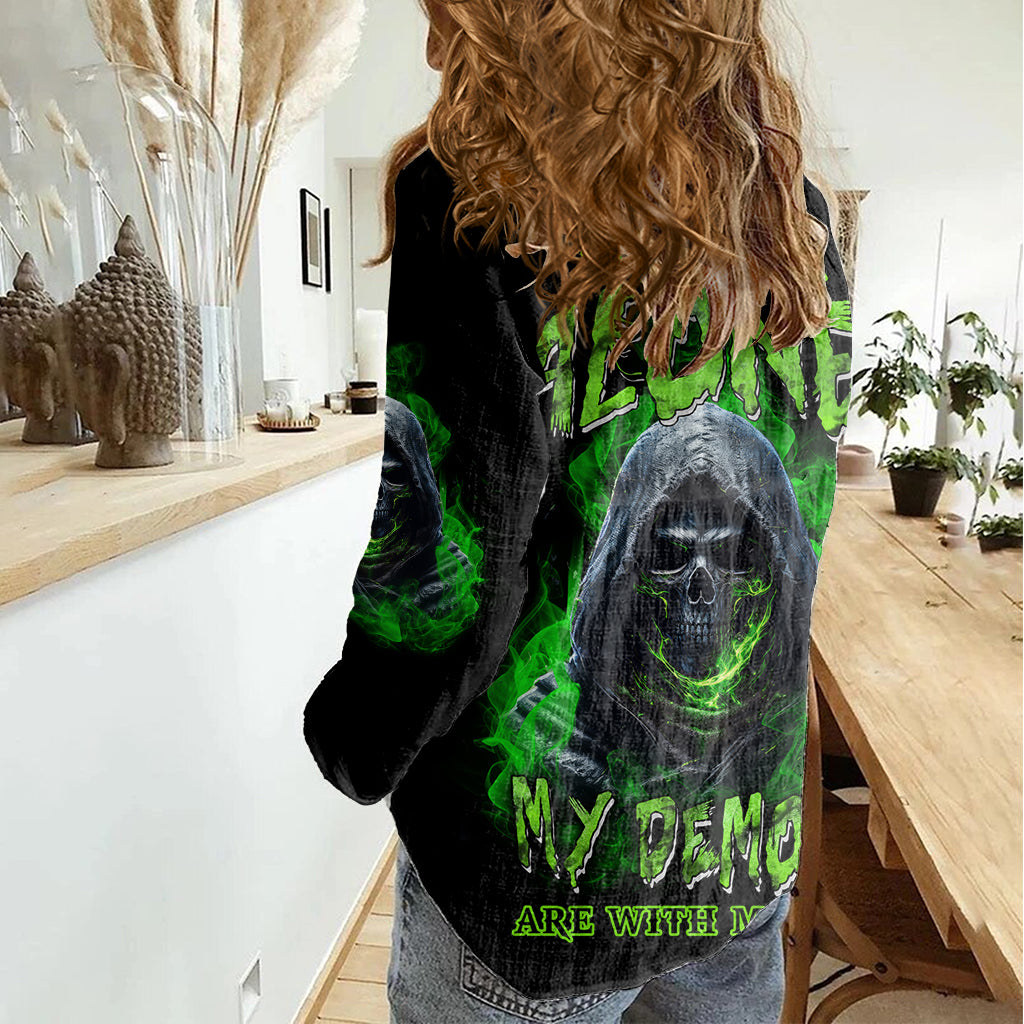I'm Never Alone My Demons Are With Me 24/7 Women Casual Shirt - Wonder Print Shop