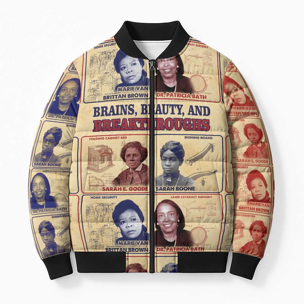 Brains Beauty And Breakthroughs Bomber Puffer Jacket African Trailblazing Women Inventors and Innovators - Wonder Print Shop