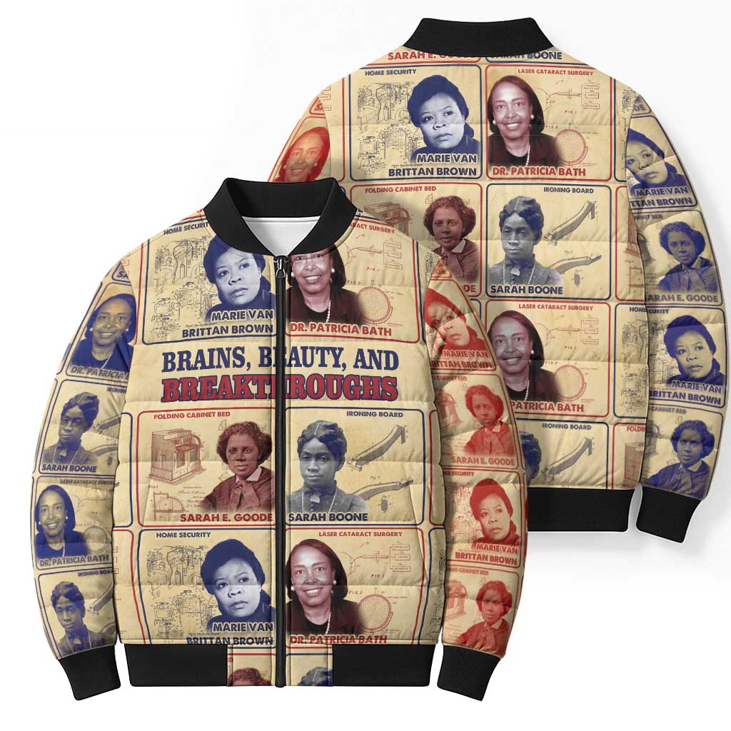 Brains Beauty And Breakthroughs Bomber Puffer Jacket African Trailblazing Women Inventors and Innovators - Wonder Print Shop