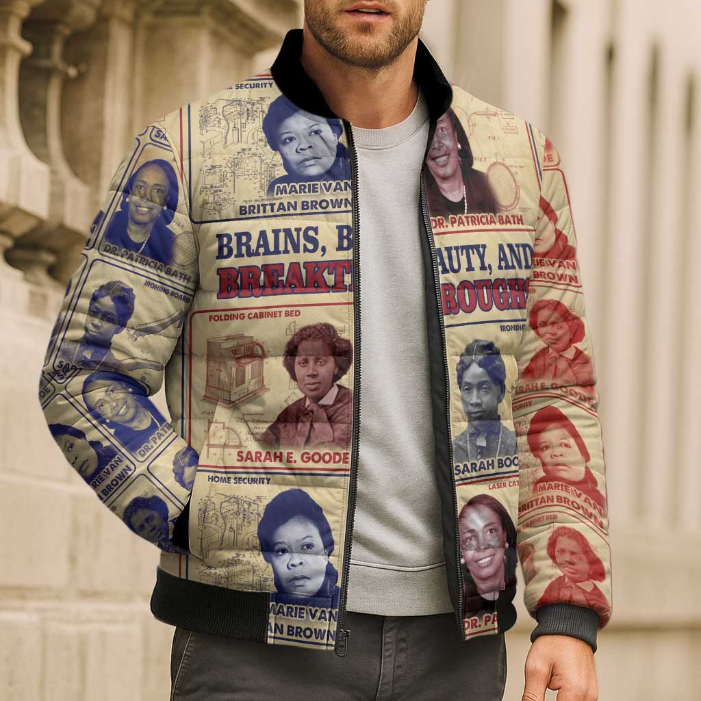 Brains Beauty And Breakthroughs Bomber Puffer Jacket African Trailblazing Women Inventors and Innovators - Wonder Print Shop