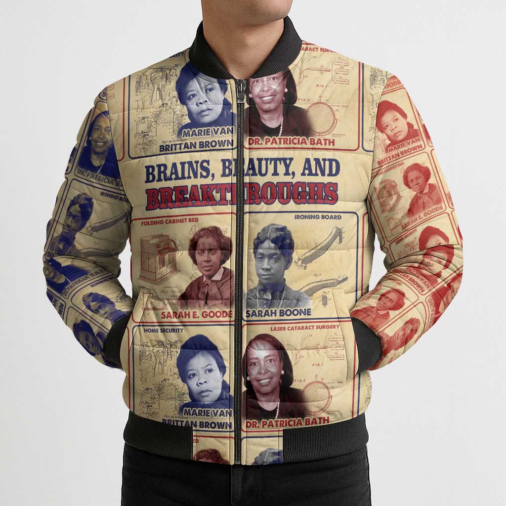 Brains Beauty And Breakthroughs Bomber Puffer Jacket African Trailblazing Women Inventors and Innovators - Wonder Print Shop